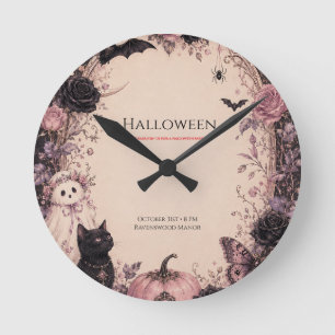 Horloge Ronde Fête d'Halloween élégante et botanique sombre