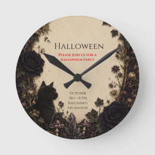 Horloge Ronde Fête Halloween gothique Roses, Lierre sombre, Papi