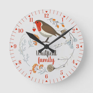 Horloge Ronde Fêtes de Noël en famille Cabine rustique