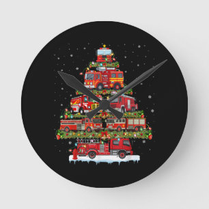 Horloge Ronde Feu de camion feux Pompier Camion d'incendie Noël