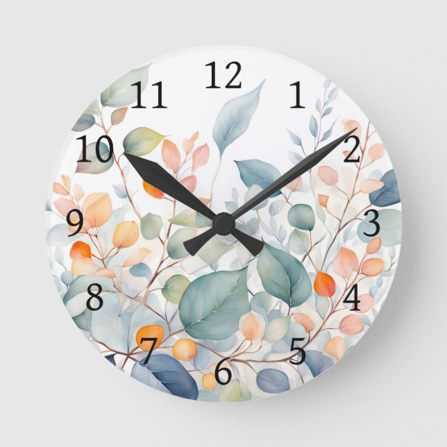 Horloge Ronde Feuillage Vert Bleu Orange Feuilles (Recto)