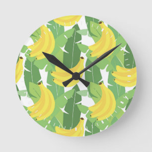 Horloge Ronde Feuille de banane et motif de fruit