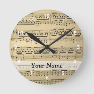 Horloge Ronde Feuille de musique Vintage