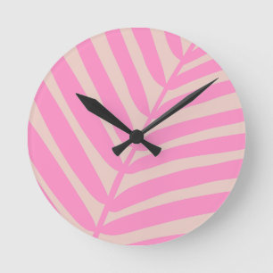 Horloge Ronde Feuille de palme rose