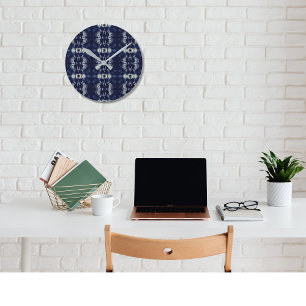 Horloge Ronde Feuille de palmier en bleu de Delft