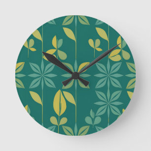 Horloge Ronde Feuille géométrique botanique sarcelle moderne du