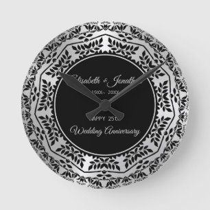 Horloge Ronde Feuille Mandala 25e Anniversaire