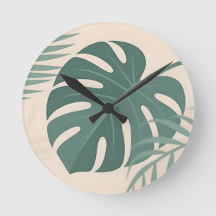 Horloge Ronde Feuille tropicale de Monstera Sérénité botanique