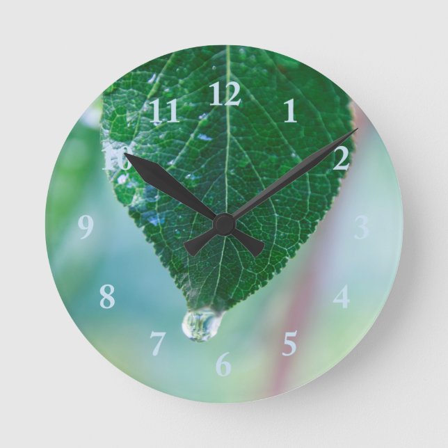Horloge Ronde Feuille verte sur l'horloge murale des Pastels (Recto)