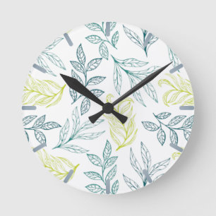 Horloge Ronde Feuilles botaniques et Motif de branches Twiggy