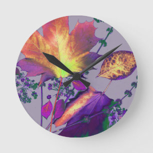 Horloge Ronde Feuilles d'automne à Lilac