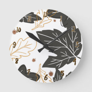 Horloge Ronde Feuilles d'automne fantaisistes élégantes glands p