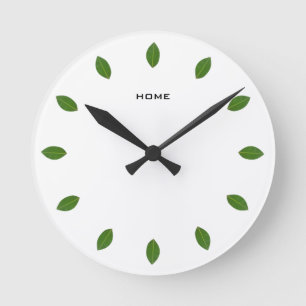 Horloge Ronde Feuilles de laurier vert élégant sur fond blanc