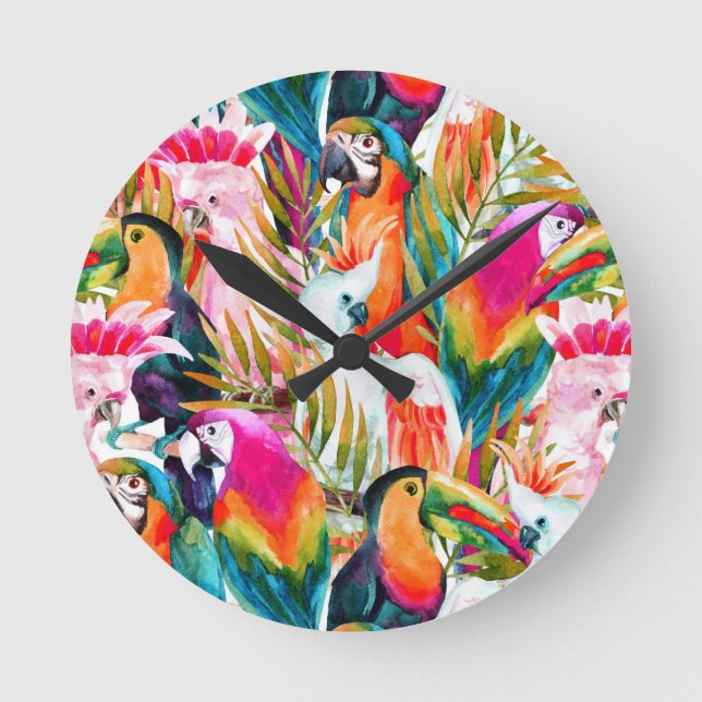 Horloge Ronde Feuilles de perroquets et palmiers (Recto)