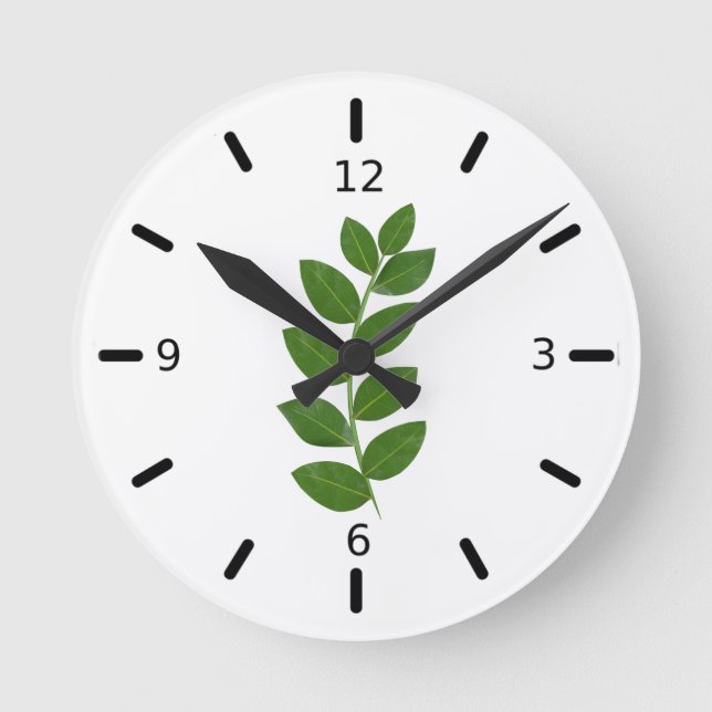 Horloge Ronde Feuilles de plante de laurier vert moderne sur fon (Recto)