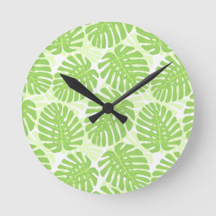 Horloge Ronde Feuilles De Plante Tropical - Monstera Motif