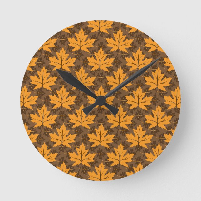 Horloge Ronde Feuilles d'érable orange et brun (Recto)
