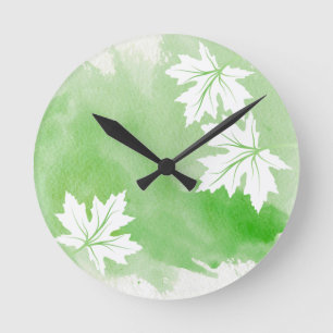 Horloge Ronde Feuilles d'érable vert moderne