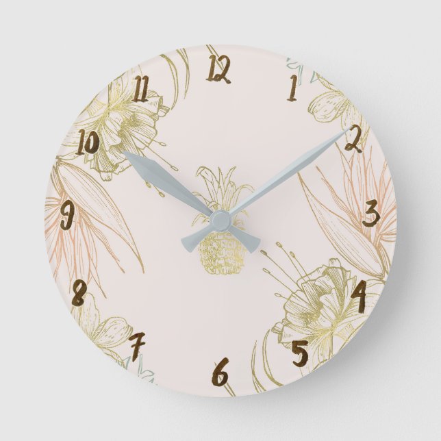 Horloge Ronde Feuilles Florales Botaniques Tropicales Ananas Dor (Recto)
