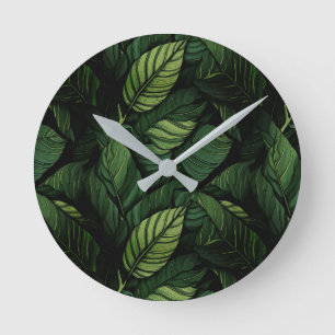 Horloge Ronde Feuilles Vertes Tropicales Cadeau de Chauffage de