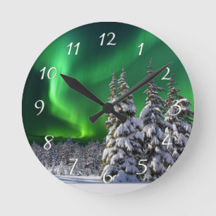 Horloge Ronde Feux nordiques en hiver  