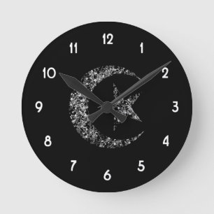Horloge Ronde Filigree Crescent Moon et Star sur Black