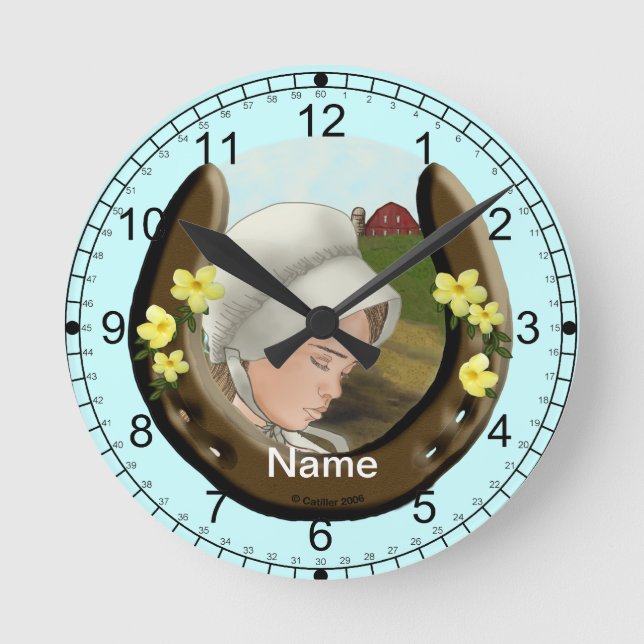 Horloge Ronde Fille Amish fer à cheval (Recto)