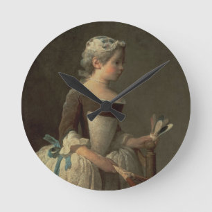 Horloge Ronde Fille avec la raquette et le volant