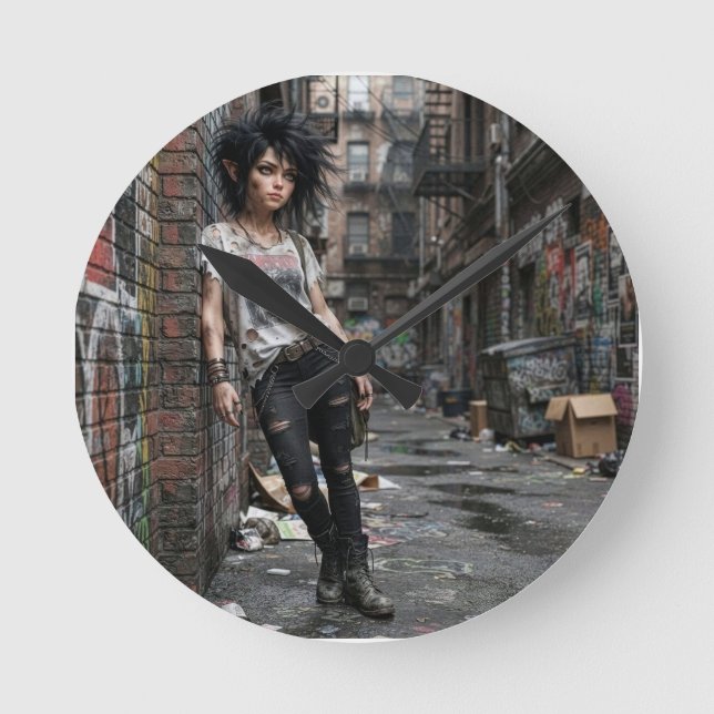 Horloge ronde fille cool de fantasy urbaine (Recto)