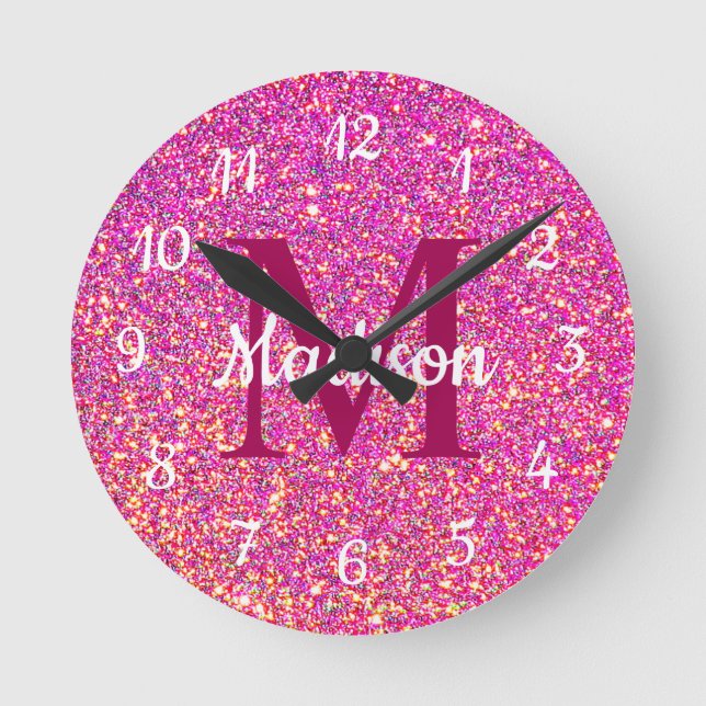 Horloge Ronde Fille de Parties scintillant rose chaud Glam Nom d (Recto)