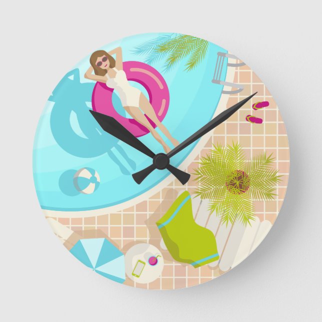 Horloge Ronde Fille de piscine en bikini plage d'été (Recto)