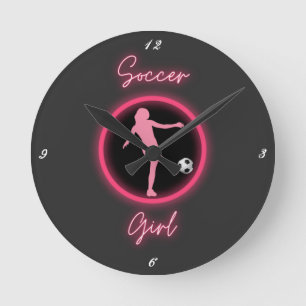 Horloge Ronde Fille de soccer rose brillant