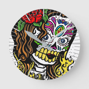 Horloge Ronde Fille du crâne à sucre
