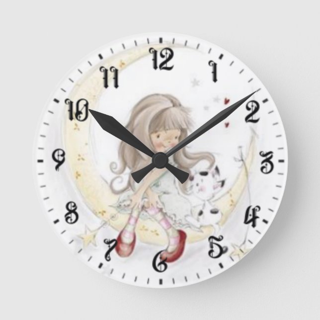 Horloge Ronde Fille et chat (Recto)