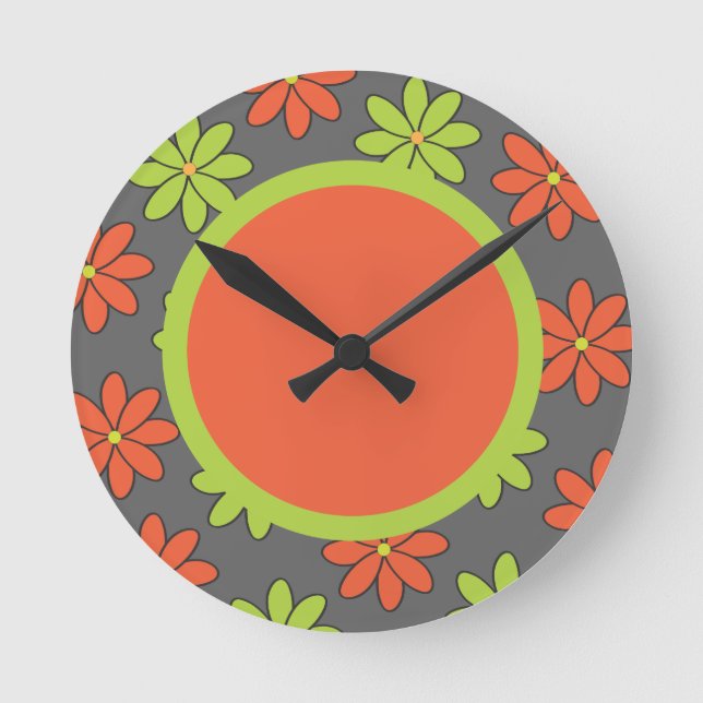 Horloge Ronde Fille Orange et Fleurs de citron vert (Recto)