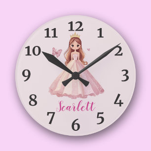 Horloge Ronde Fille Personnalisée Princesse rose