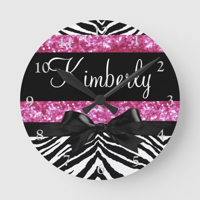Horloge Ronde Fille Zebra Rose Hot Sparkle (Recto)
