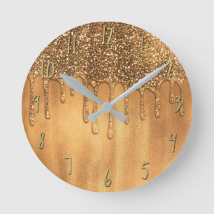 Horloge Ronde Filles Jolies Gouttes Pailletées de Miel Doré qui 