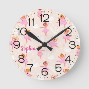 Horloge Ronde Filles Mignon Rose Danseuse de Ballet Cygne Person