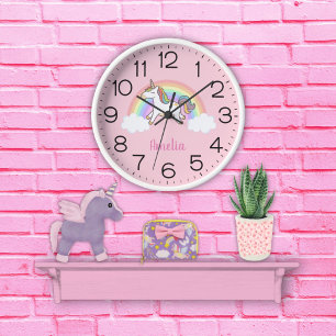 Horloge Ronde Filles mignonne rose Unicorne arc-en-ciel Enfants