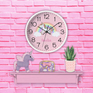 Horloge Ronde Filles mignonne rose Unicorne arc-en-ciel Enfants 