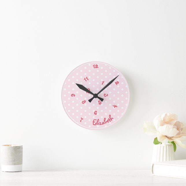 Horloge Ronde Filles Nom Funny Jumbled Heures Pink Pois Amusants (Maison)