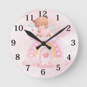 Horloge Ronde Filles ours personnalisées Arc-en-ciel