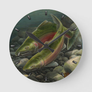 Horloge Ronde Fisherman Clock Coho Salmon Fish Wall Clocks