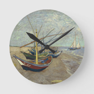 Horloge Ronde Fishing boats on the beach Wall Clock