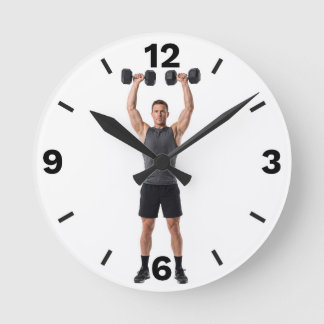 Horloge Ronde Fitness Man Dumbbell Overhead Press Workout
