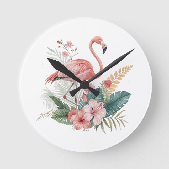 Horloge Ronde Flamant aux fleurs (Recto)