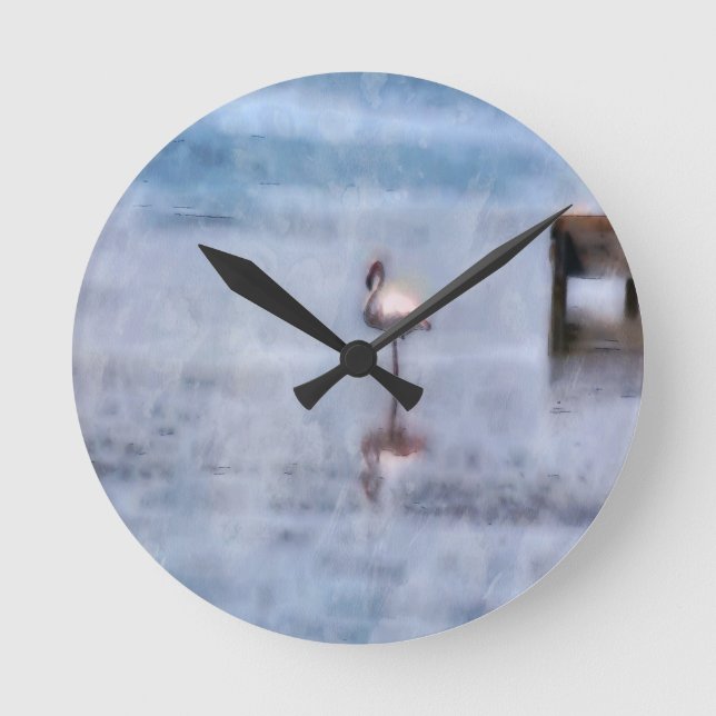 Horloge Ronde Flamant rose aquarelle (Recto)