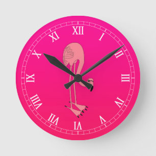 Horloge Ronde Flamant rose de dessin Cool rose