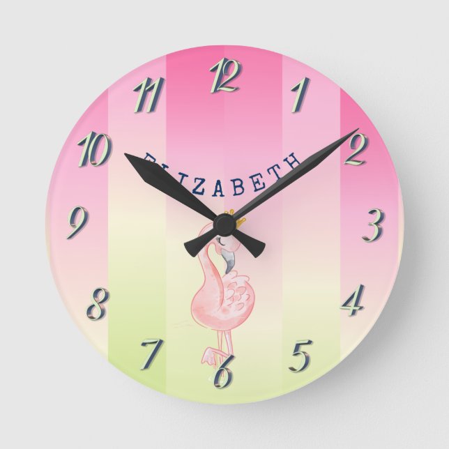 Horloge Ronde Flamant rose rose mignon Ombre rayé   (Recto)